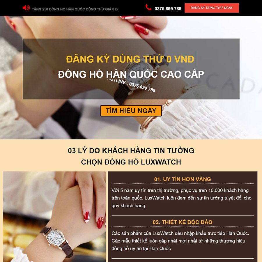 Theme wordpress landing page bán đồng hồ 02